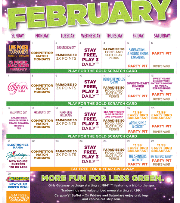 Isle Casino Hotel Bettendorf February Calenar