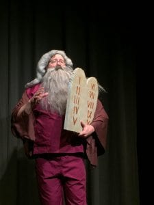 Jeremy Mahr plays Charlton Heston, er, uh, I mean, Moses in QCTW’s “The Bible”