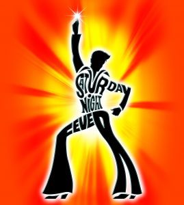 The logo for the stage musical "Saturday Night Fever," based on the iconic 1977 disco film.