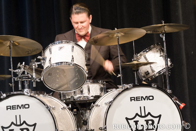Duffee performing on one of Bellson's old drum kits.