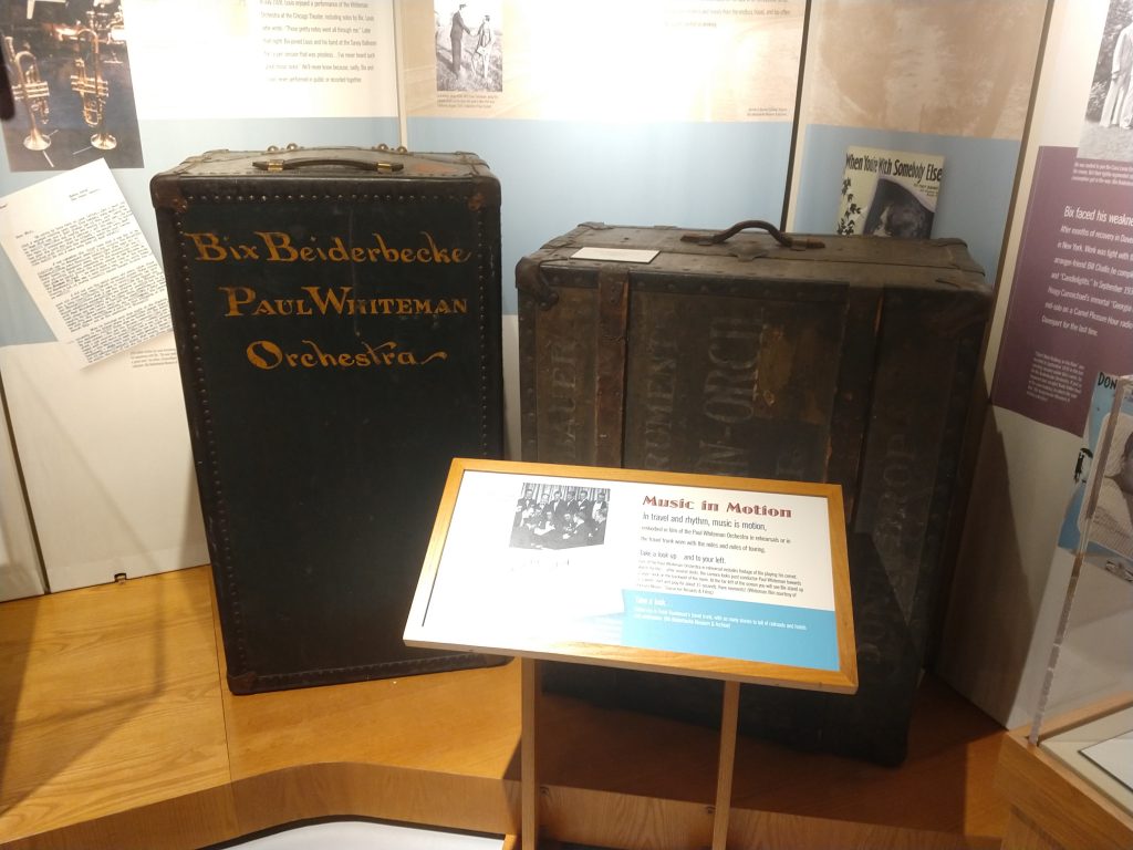A Bix trunk from his days with the Paul Whiteman Orchestra was recently added at the Bix Museum next to one owned by Frank Trumbauer, a leading jazz saxophonist and bandmate.