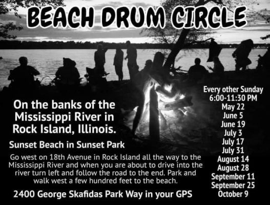 Rock Island's Sunset Marina Hosts Drum Circle Hitting the Beach July 3
