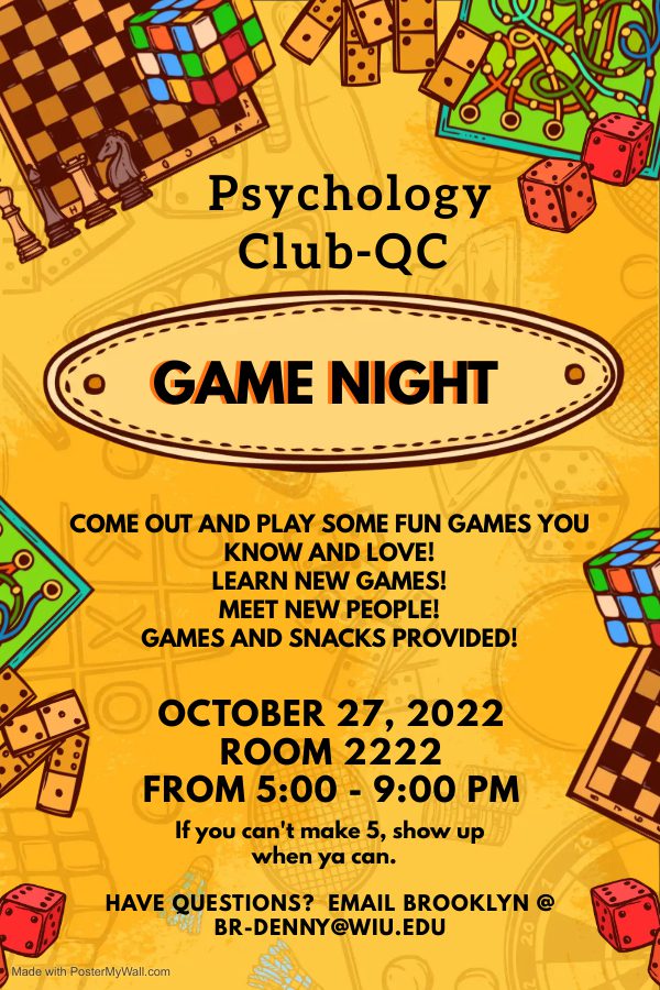 Western Illinois University Quad-Cities Psychology Club to Host Game Night