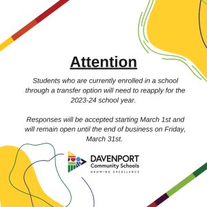 Davenport Students Need To Reapply For Transfers For 2023-24 School Year